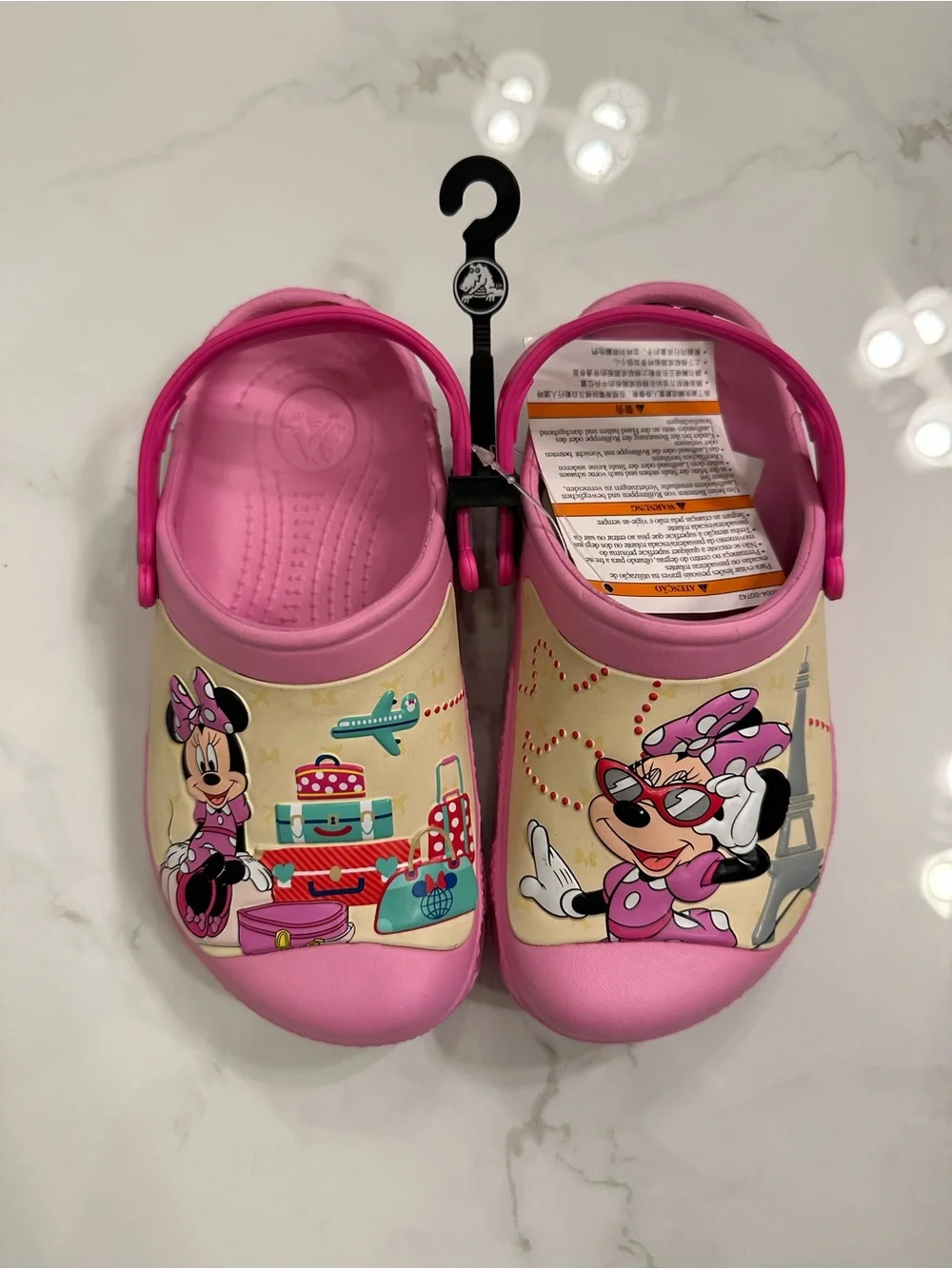 CROCS Kids (Girls size 1) NWT Minnie Mouse “Jet Set” Carnation Pink Travel Clogs